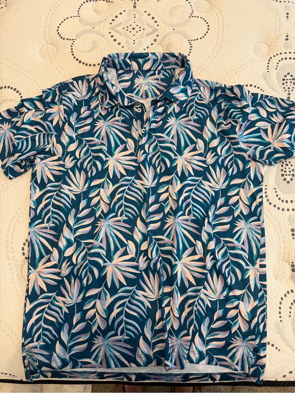 chubbies Blue Teal Palm Leaf Polo